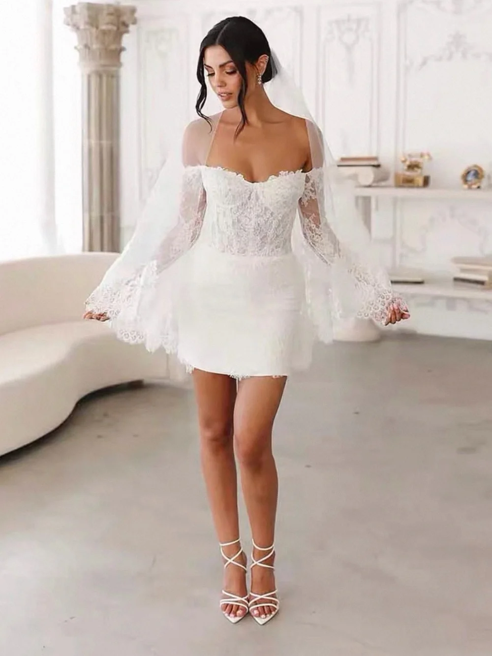 Two-Tier Floral Lace Wedding Veil with Comb